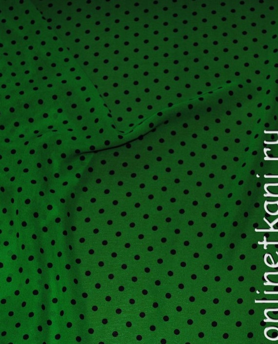 Ткань Шифон "Черные горохи на зеленом" 0031 цвет зеленый в горошек картинка