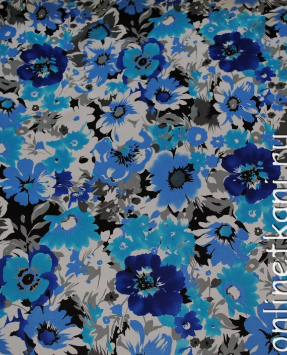 Ткань Шифон "Василек" 0034 цвет голубой цветочный картинка 3