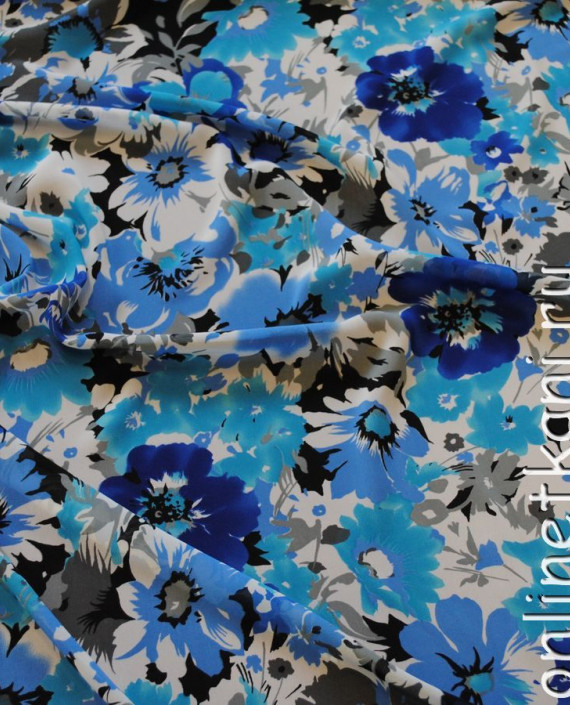 Ткань Шифон "Василек" 0034 цвет голубой цветочный картинка 2