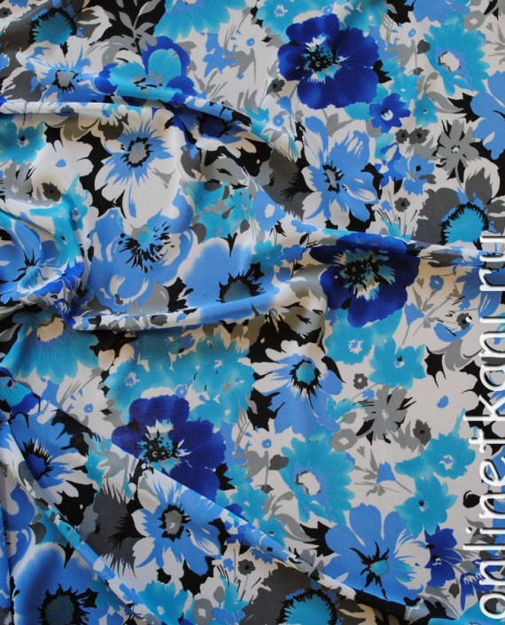 Ткань Шифон "Василек" 0034 цвет голубой цветочный картинка 1