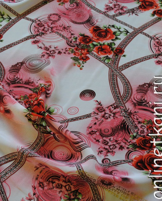 Ткань Шифон "Розы и спирали" 0040 цвет разноцветный цветочный картинка 1