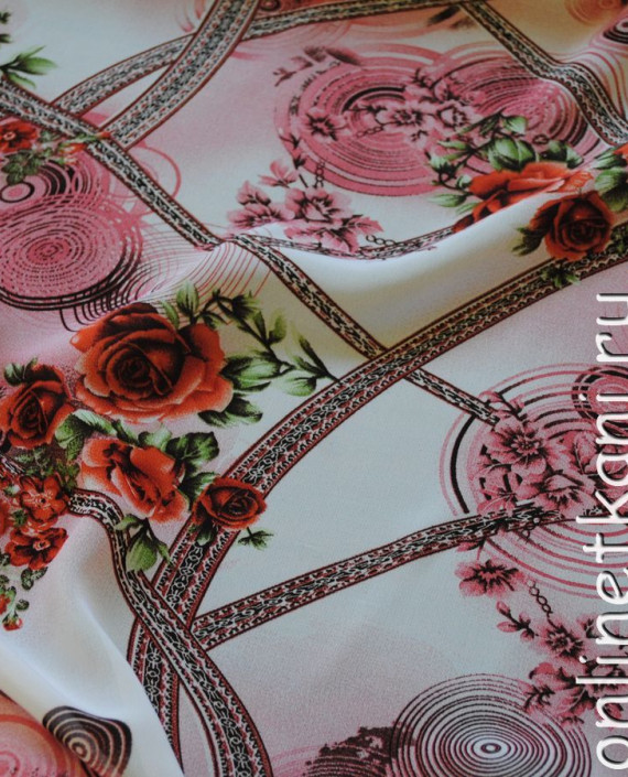 Ткань Шифон "Розы и спирали" 0040 цвет разноцветный цветочный картинка 2