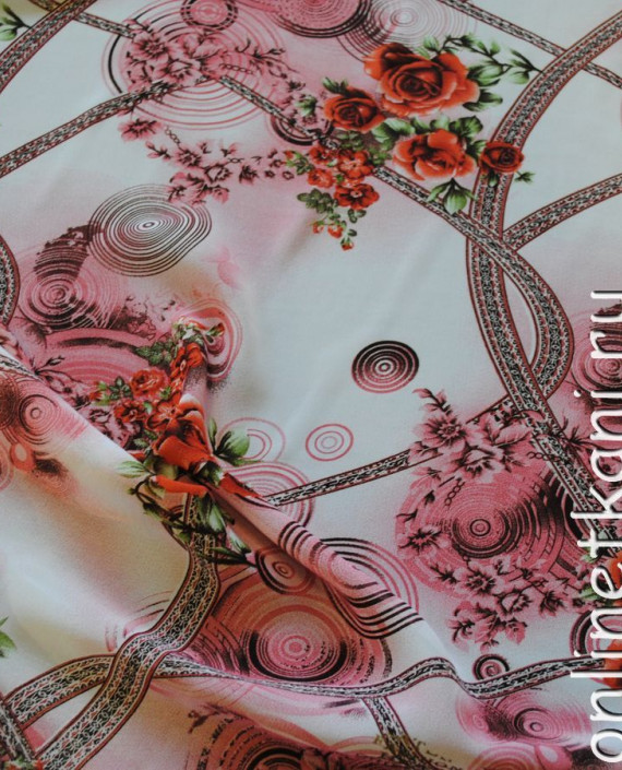 Ткань Шифон "Розы и спирали" 0040 цвет разноцветный цветочный картинка 3