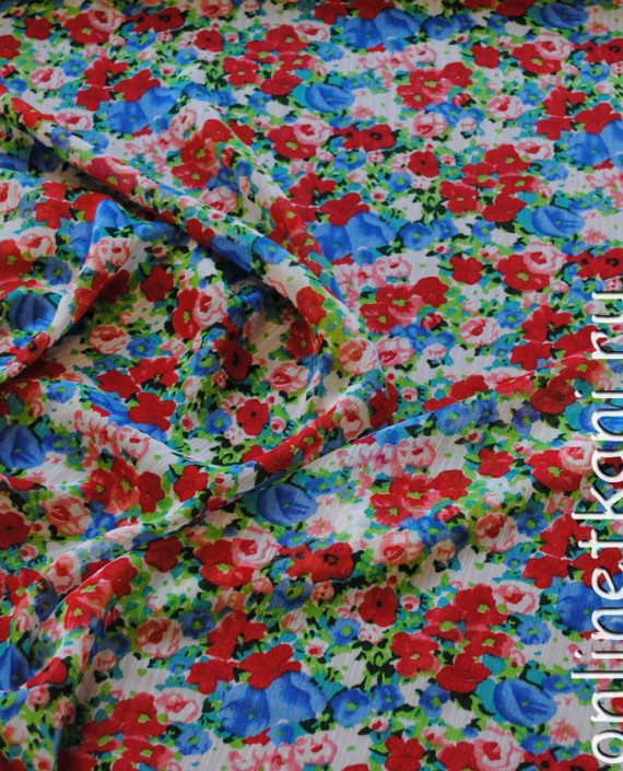 Ткань Шифон "Колокольчики и маки" 0041 цвет разноцветный цветочный картинка 1