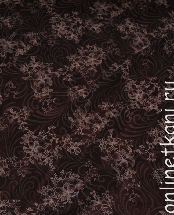 Ткань Шифон "Шоколадный" 0045 цвет коричневый цветочный картинка 1