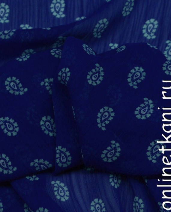 Ткань Шифон Набивной 0053 цвет синий абстрактный картинка 2