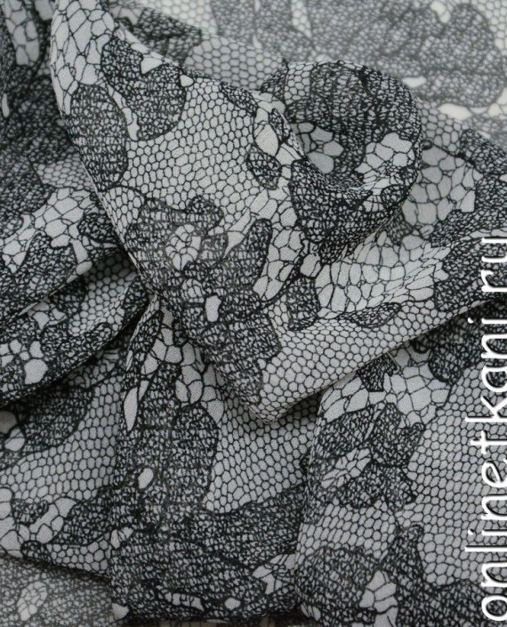 Ткань Шифон Набивной 0063 цвет серый цветочный картинка 2