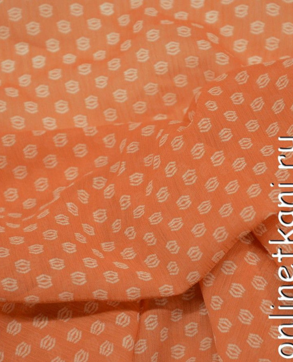 Ткань Шифон Набивной 0072 цвет оранжевый в горошек картинка 2