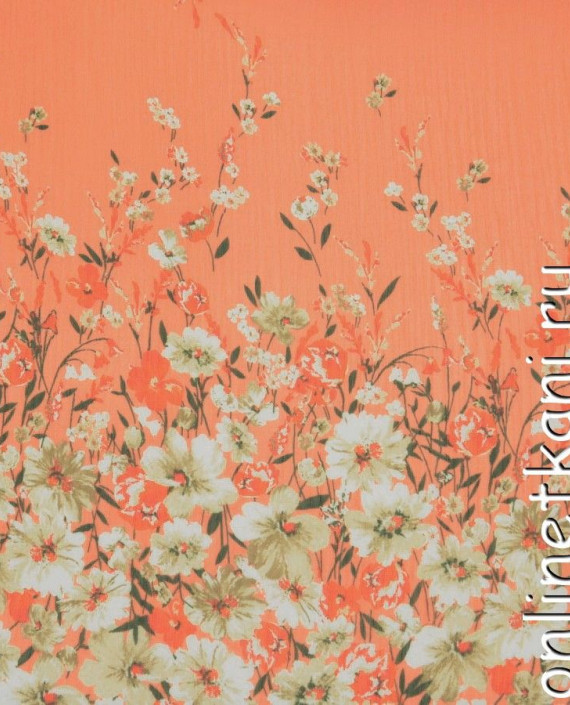 Ткань Шифон Набивной  0078 цвет оранжевый цветочный картинка