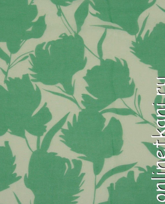 Ткань Шифон Набивной 0084 цвет зеленый цветочный картинка