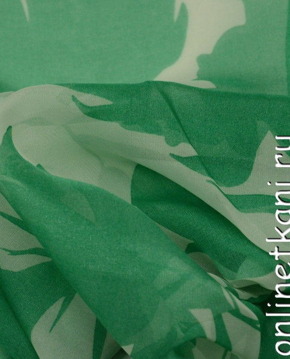 Ткань Шифон Набивной 0084 цвет зеленый цветочный картинка 1