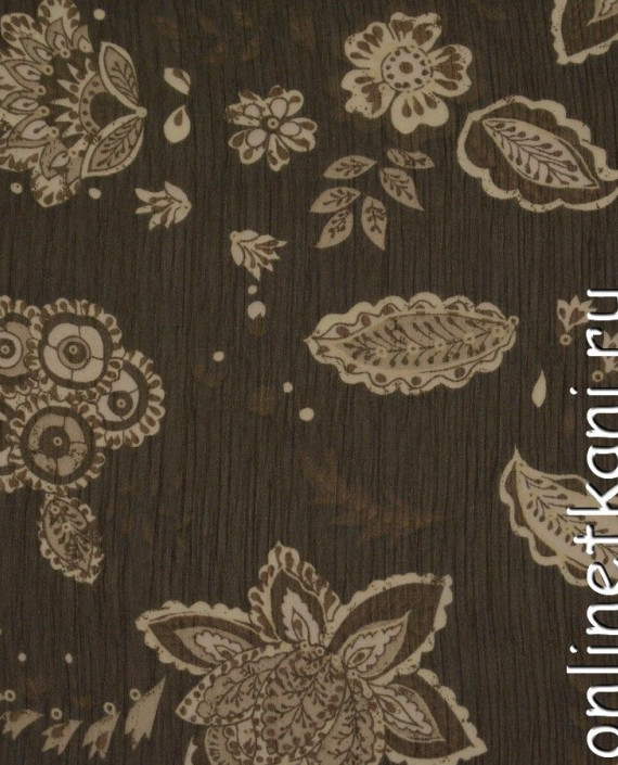 Ткань Шифон Набивной 0093 цвет коричневый цветочный картинка