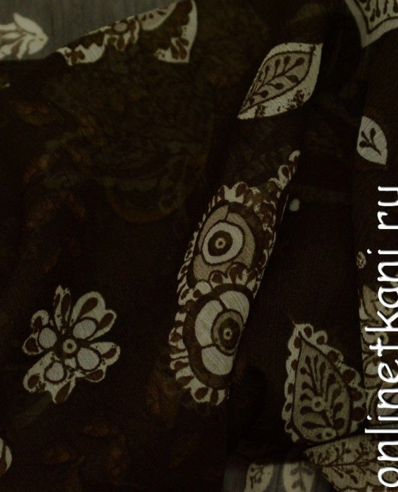 Ткань Шифон Набивной 0093 цвет коричневый цветочный картинка 1