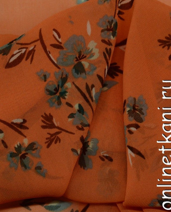 Ткань Шифон Набивной 0108 цвет оранжевый цветочный картинка 1