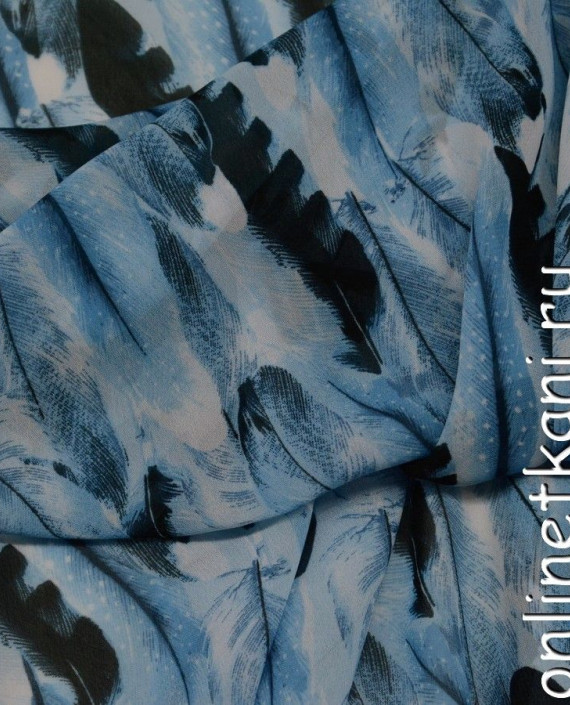 Ткань Шифон Набивной 0109 цвет голубой абстрактный картинка 1