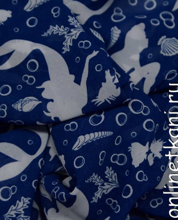 Ткань Шифон Набивной 0130 цвет синий абстрактный картинка 1