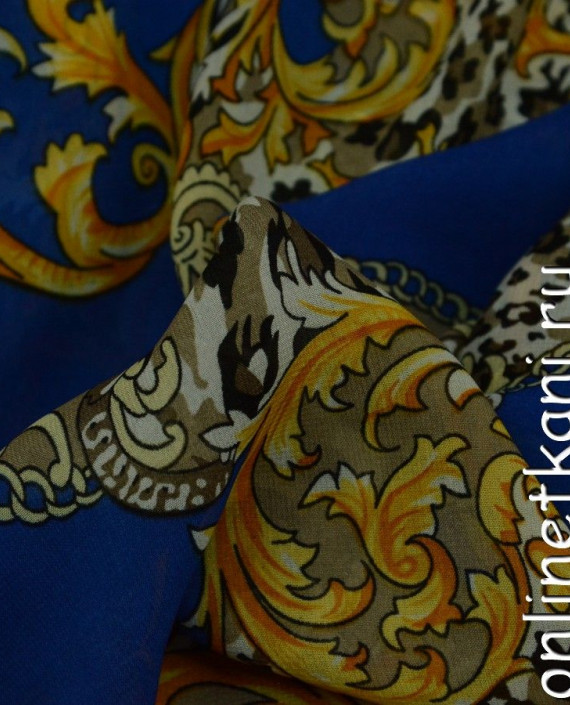 Ткань Шифон Набивной 0134 цвет синий абстрактный картинка 1