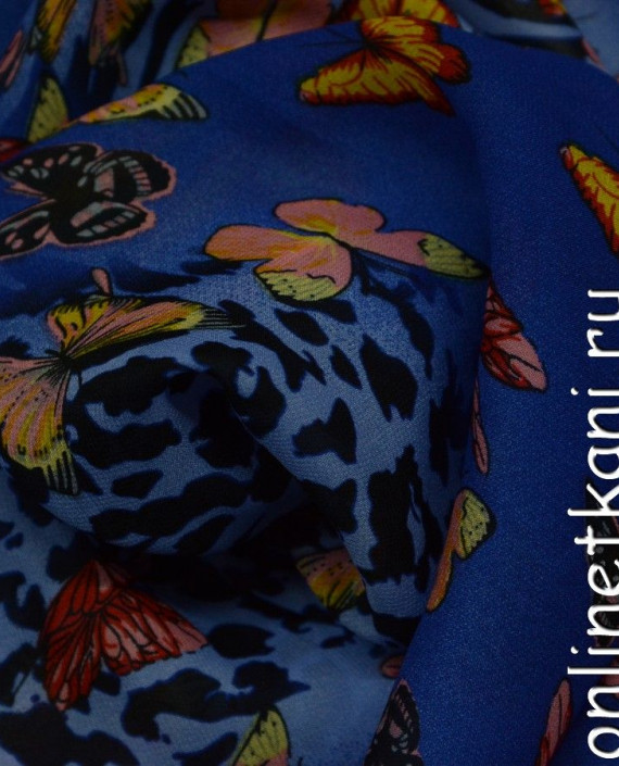 Ткань Шифон Набивной 0150 цвет синий леопардовый картинка 2