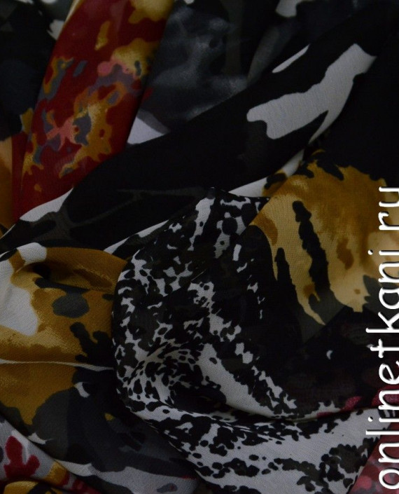 Ткань Шифон Набивной 0154 цвет черный абстрактный картинка 1