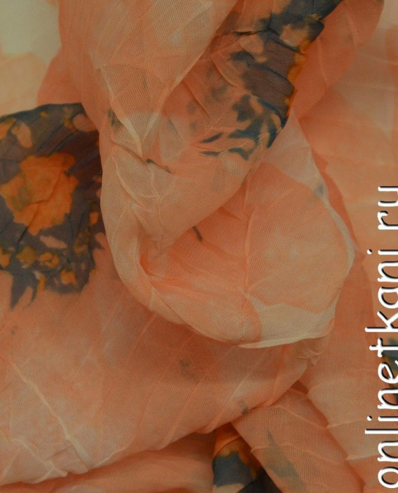 Ткань Шифон Набивной 0161 цвет оранжевый цветочный картинка 1