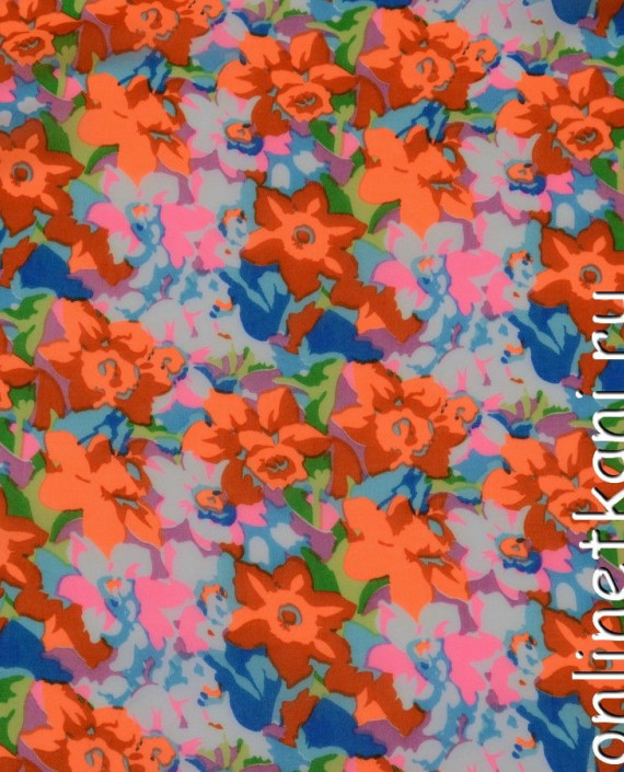 Ткань Шифон Набивной 0165 цвет оранжевый цветочный картинка
