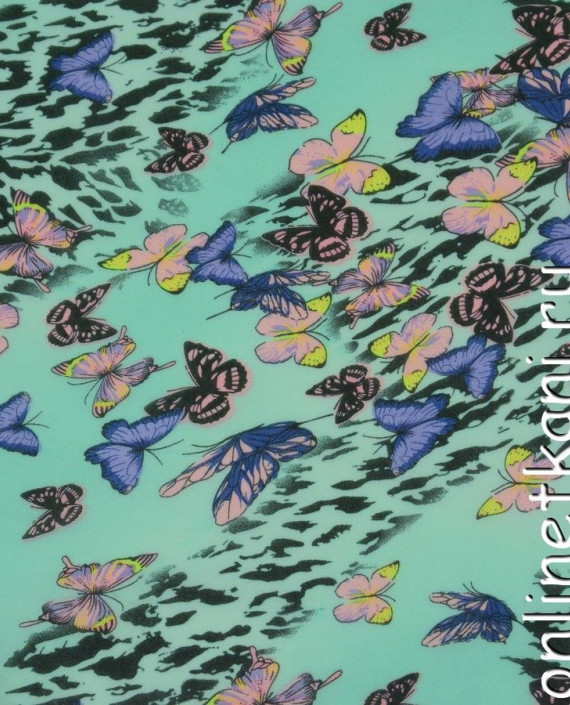 Ткань Шифон Набивной 0168 цвет бирюзовый цветочный картинка