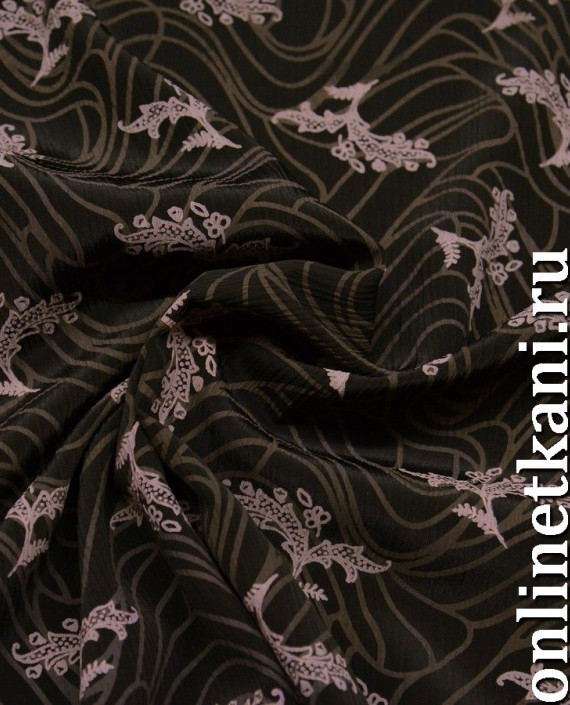 Ткань Шифон Набивной "Джу" 0175 цвет коричневый цветочный картинка 2