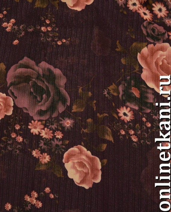 Ткань Шифон Набивной "Ксия" 0178 цвет коричневый цветочный картинка