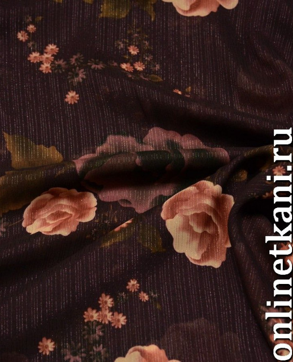 Ткань Шифон Набивной "Ксия" 0178 цвет коричневый цветочный картинка 1