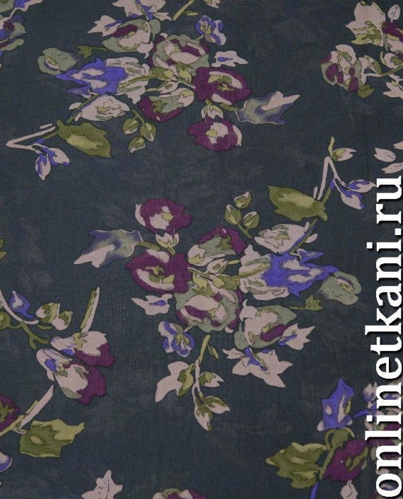 Ткань Шифон Набивной "Джия" 0180 цвет серый цветочный картинка