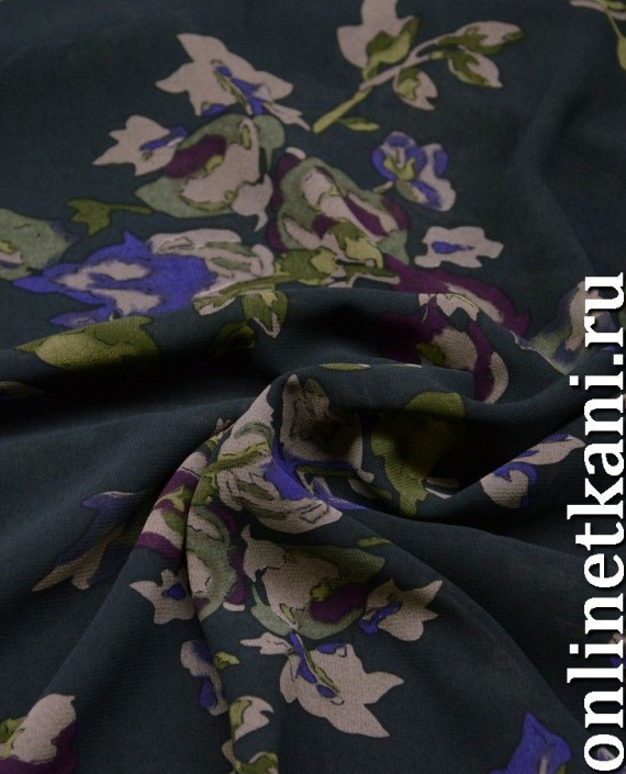 Ткань Шифон Набивной "Джия" 0180 цвет серый цветочный картинка 1