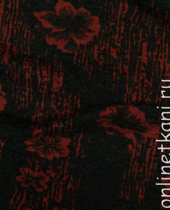 Ткань Трикотаж "Красный цветок". 0041 цвет черный цветочный картинка