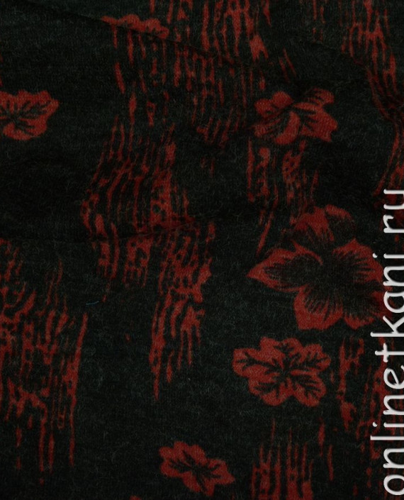 Ткань Трикотаж "Красный цветок". 0041 цвет черный цветочный картинка 1