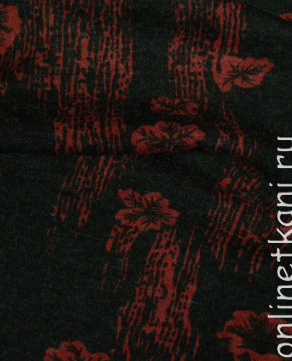 Ткань Трикотаж "Красный цветок". 0041 цвет черный цветочный картинка 2