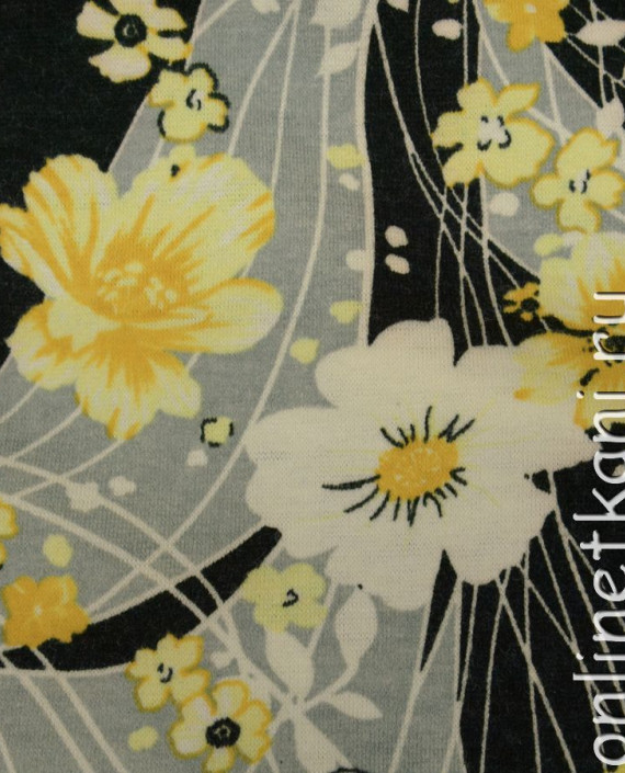Ткань Трикотаж "Цветочный натюрморт" 0045 цвет серый цветочный картинка 1