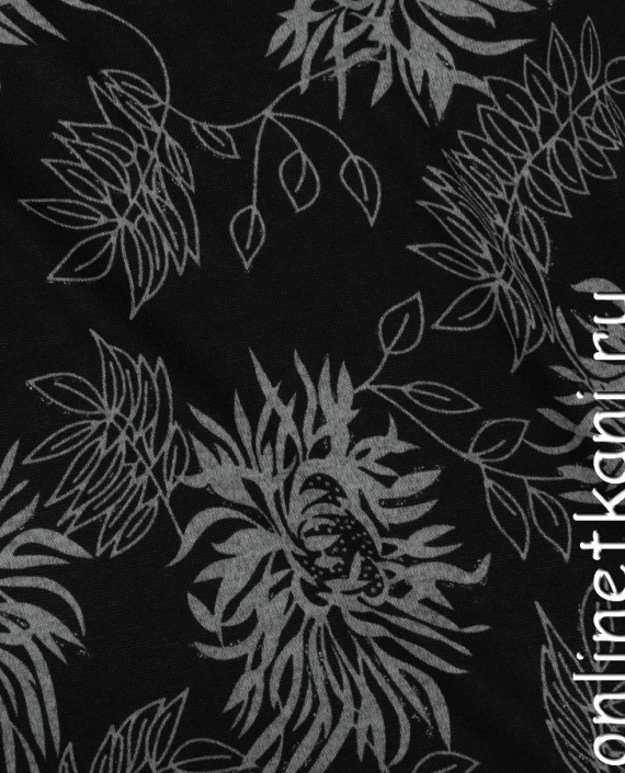 Ткань Трикотаж 0050 цвет черный цветочный картинка