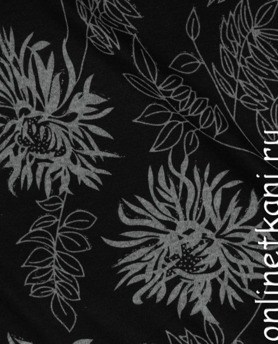Ткань Трикотаж 0050 цвет черный цветочный картинка 1