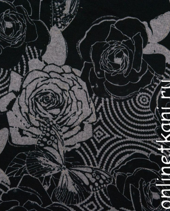Ткань Трикотаж 0086 цвет черный цветочный картинка