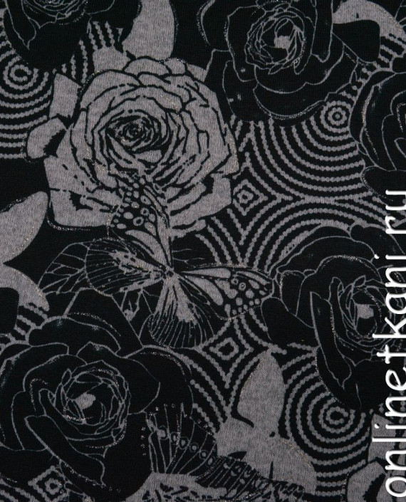 Ткань Трикотаж 0086 цвет черный цветочный картинка 2