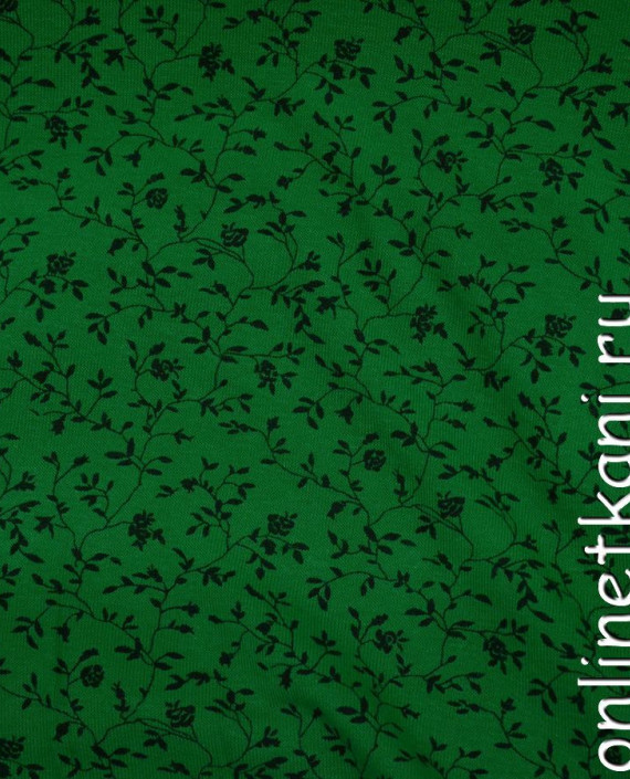 Ткань Трикотаж 0100 цвет зеленый цветочный картинка