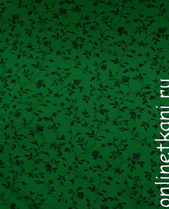 Ткань Трикотаж 0100 цвет зеленый цветочный картинка 1