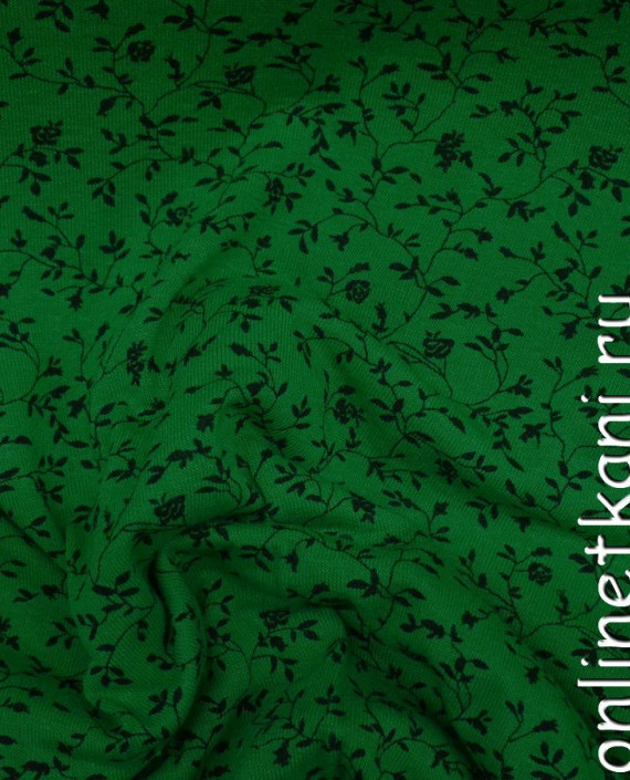 Ткань Трикотаж 0100 цвет зеленый цветочный картинка 2