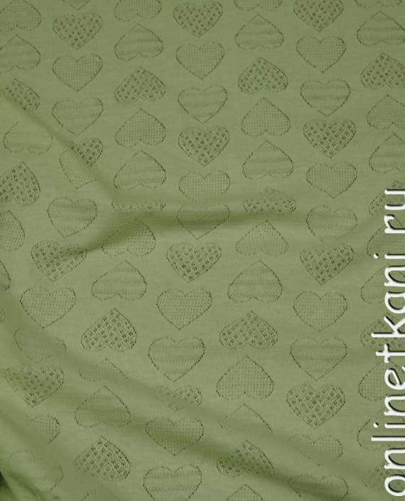Ткань Трикотаж Хлопок "Сердечки" 0030 цвет зеленый абстрактный картинка