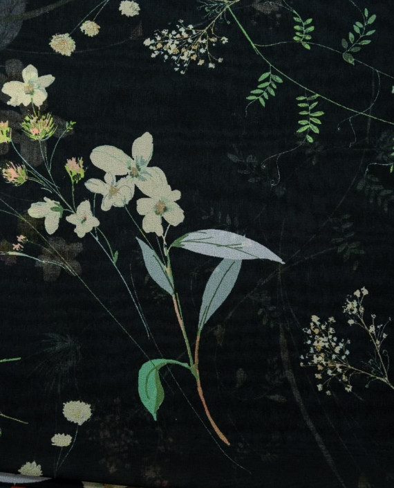 Ткань Плательная Принт Изящный цветок 0084 цвет черный цветочный картинка