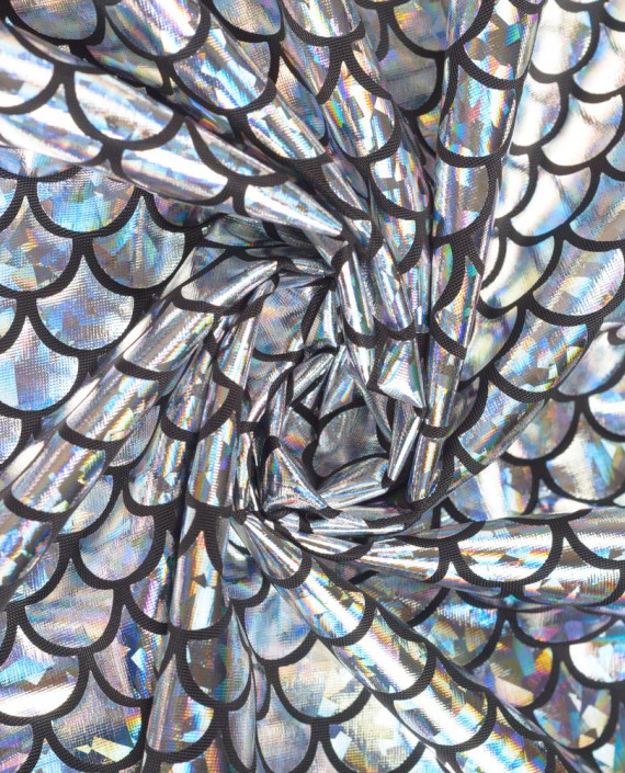 Последний отрез-1.3м Голограмма Чешуя  1069 цвет серебро геометрический картинка 1