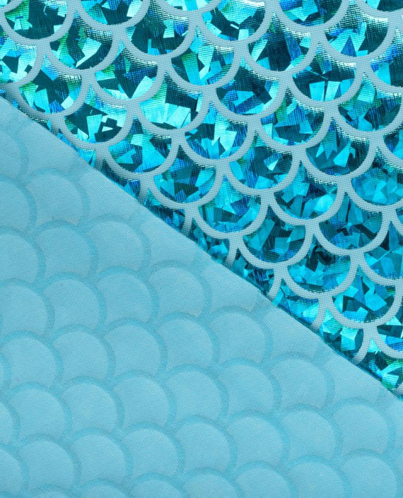 Последний отрез 0.6м Ткань Голограмма 1072 цвет голубой геометрический картинка 2