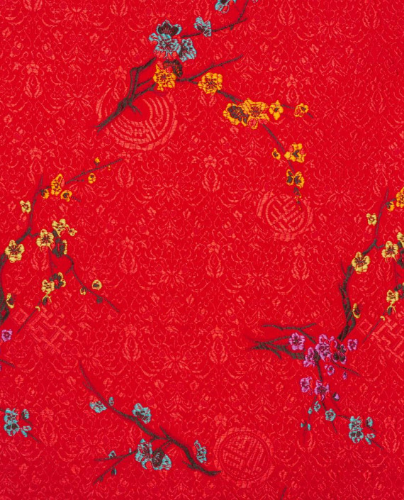 Ткань Китайский Шелк 0124 цвет красный цветочный картинка
