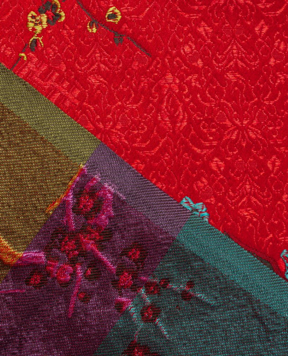 Ткань Китайский Шелк 0124 цвет красный цветочный картинка 2