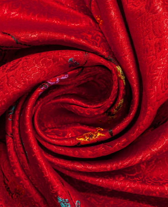 Ткань Китайский Шелк 0124 цвет красный цветочный картинка 1