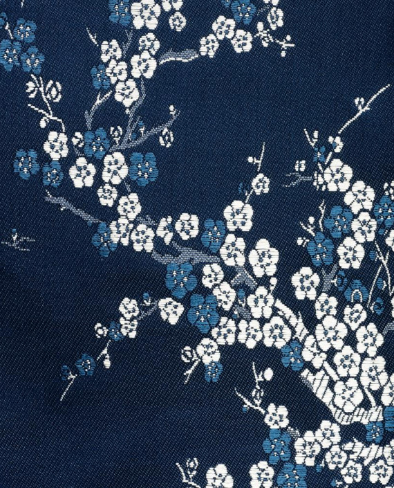 Ткань Китайский шелк "Сакура на лазурном" 0001 цвет синий цветочный картинка